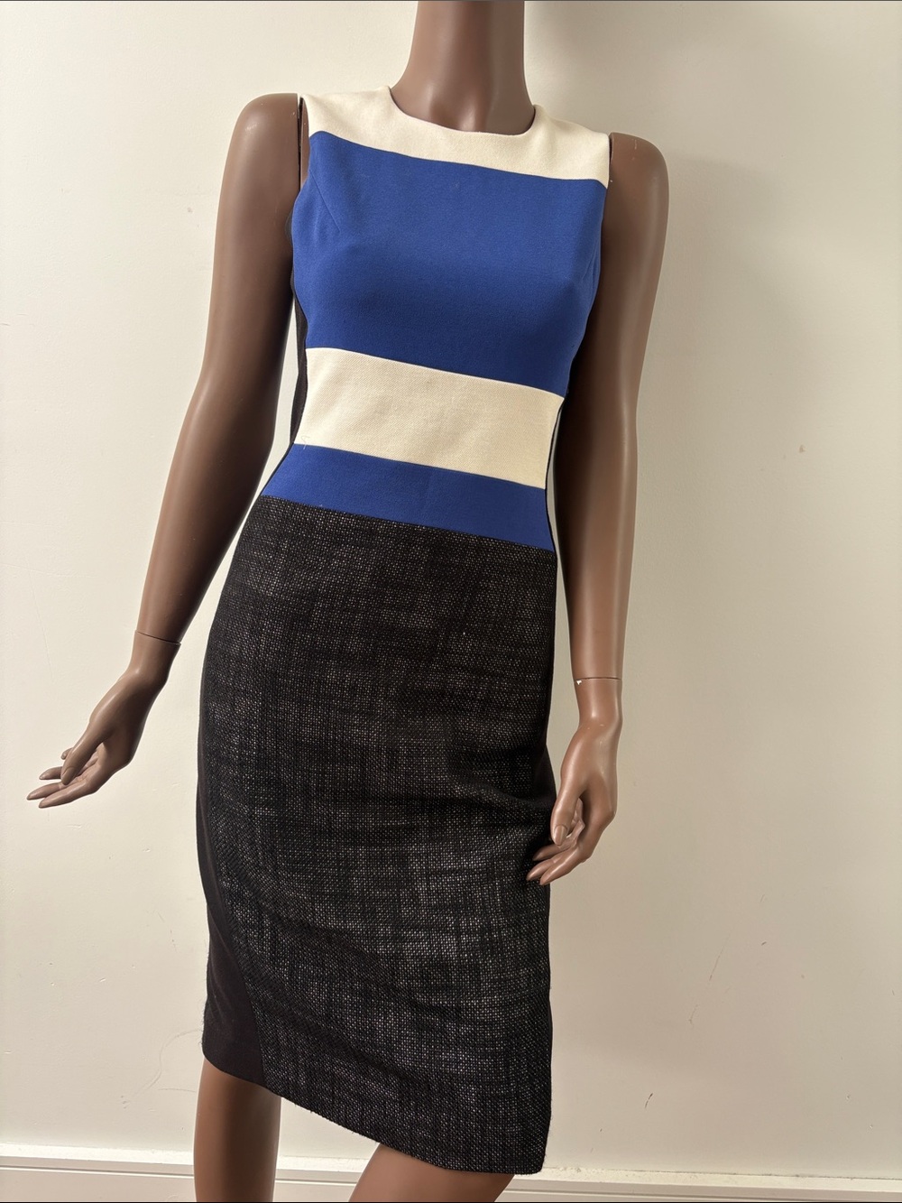 Judith & and Charles colorblock sheath dress bodycon blue white striped US4